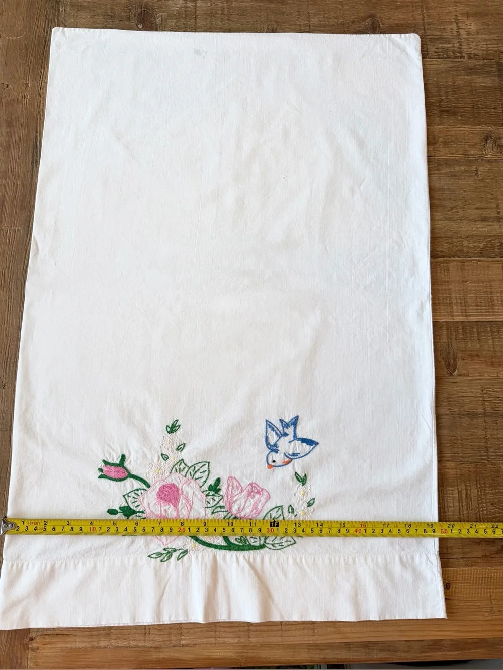 Vintage 1950’s Hand-Embroidered Bluebird Pillowcase. Springmaid | Cottagecore